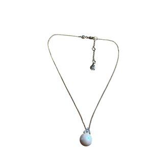 Vintage Monet Faux Pearl Bead Pendant Necklace Clear Rhinestones Goldtone Chain